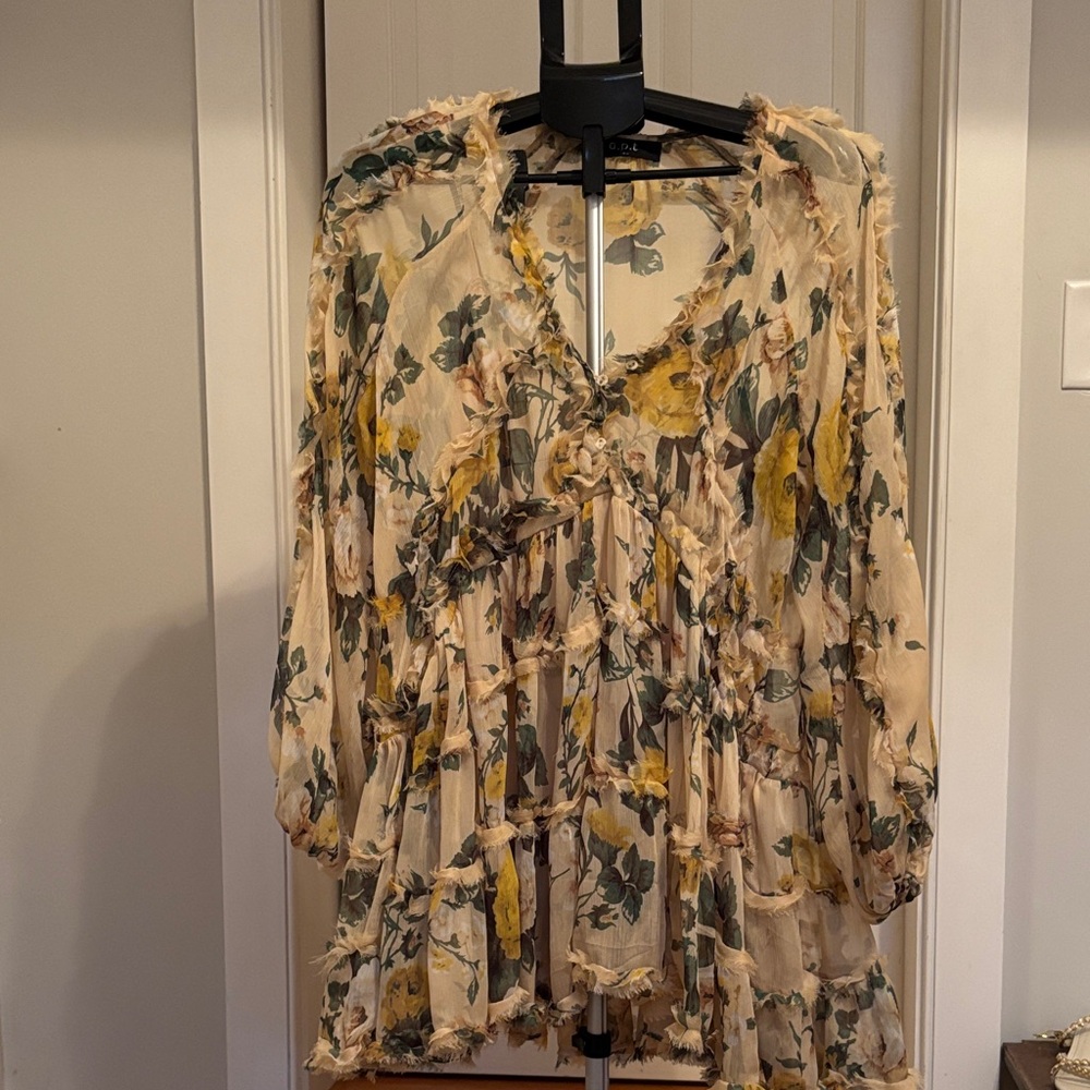 OPT Floral Sheer Dress with Ruffle Details XS